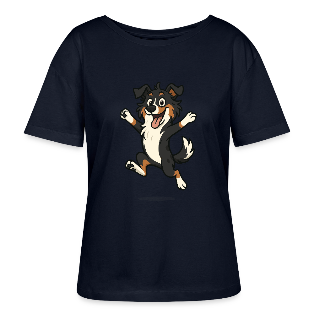 Australian Shepherd Shirt Cartoon hüpfend – Fröhliches Hunde Motiv voller Freude und Energie für Hundeliebhaber und Geschenkideen - Navy