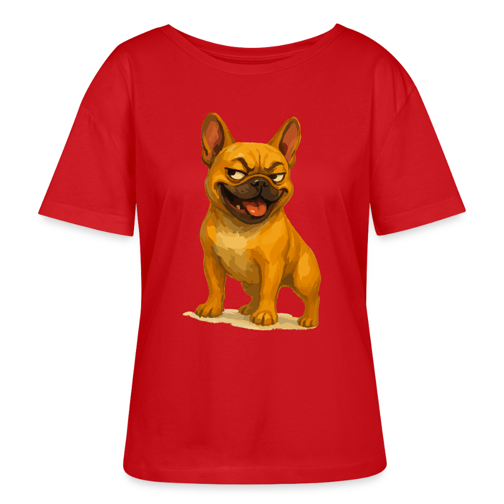 Französische Bulldogge Shirt - Frecher Cartoon mit verschmitztem Grinsen – Humorvolles Hunde Motiv für Tierfreunde und Geschenkideen - Rot