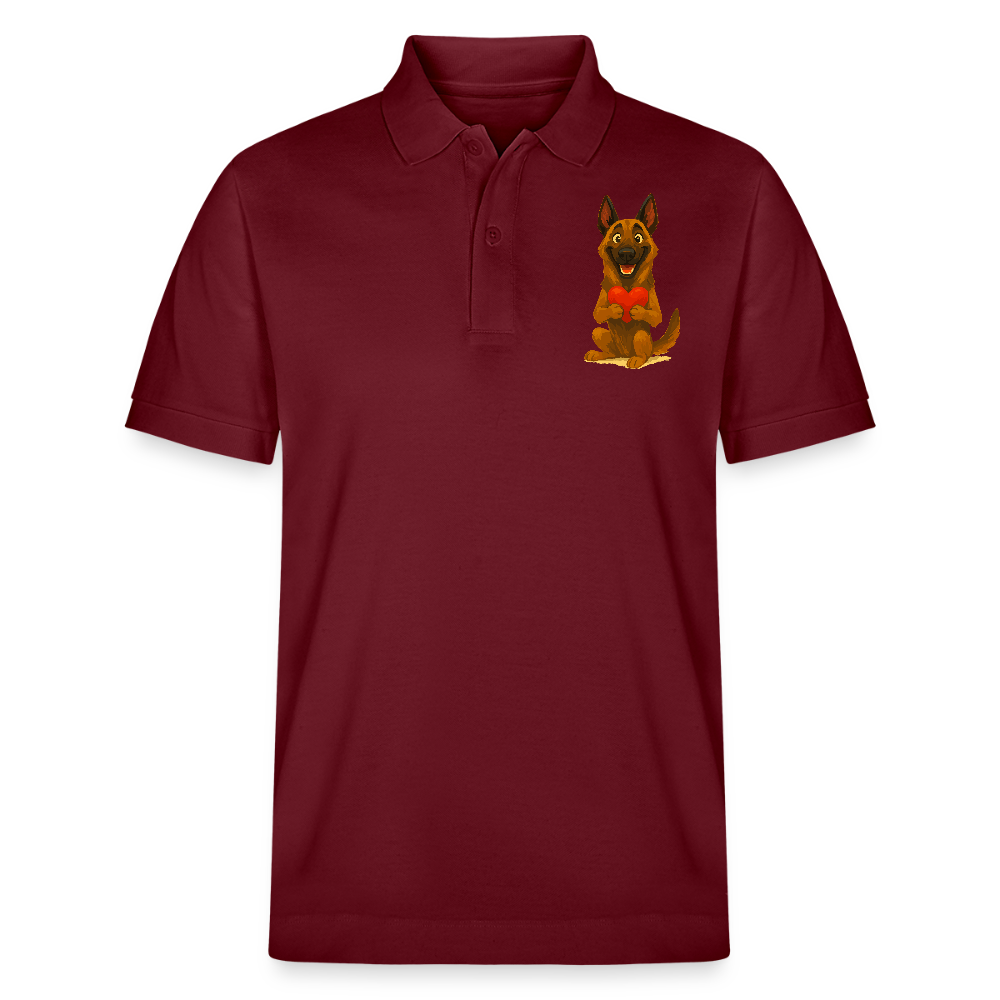 Malinois Poloshirt mit Herz Cartoon – liebevoller Belgischer Schäferhund als Hunde Motiv für Hundeliebhaber und Geschenkideen - Burgunderrot