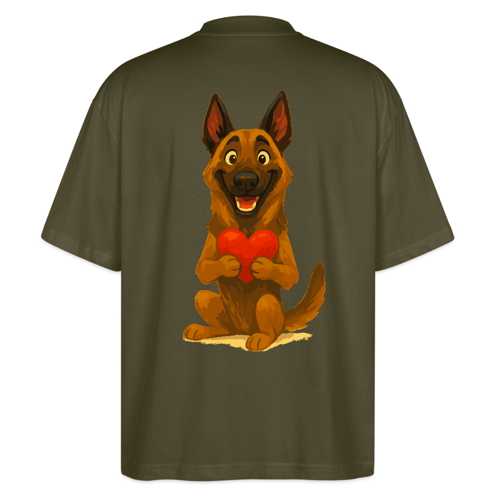 Malinois Oversized mit Herz Cartoon – liebevoller Belgischer Schäferhund als Hunde Motiv für Hundeliebhaber und Geschenkideen - Khaki