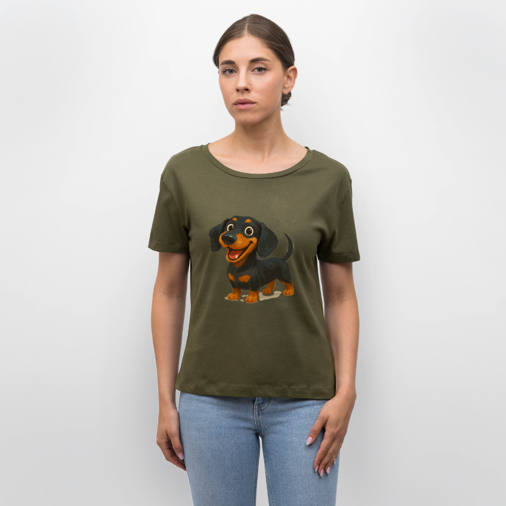 Dackel Shirt – Fröhlicher Cartoon Dachshund | Niedlicher Hund Pullover Geschenk für Hundefans - Khaki