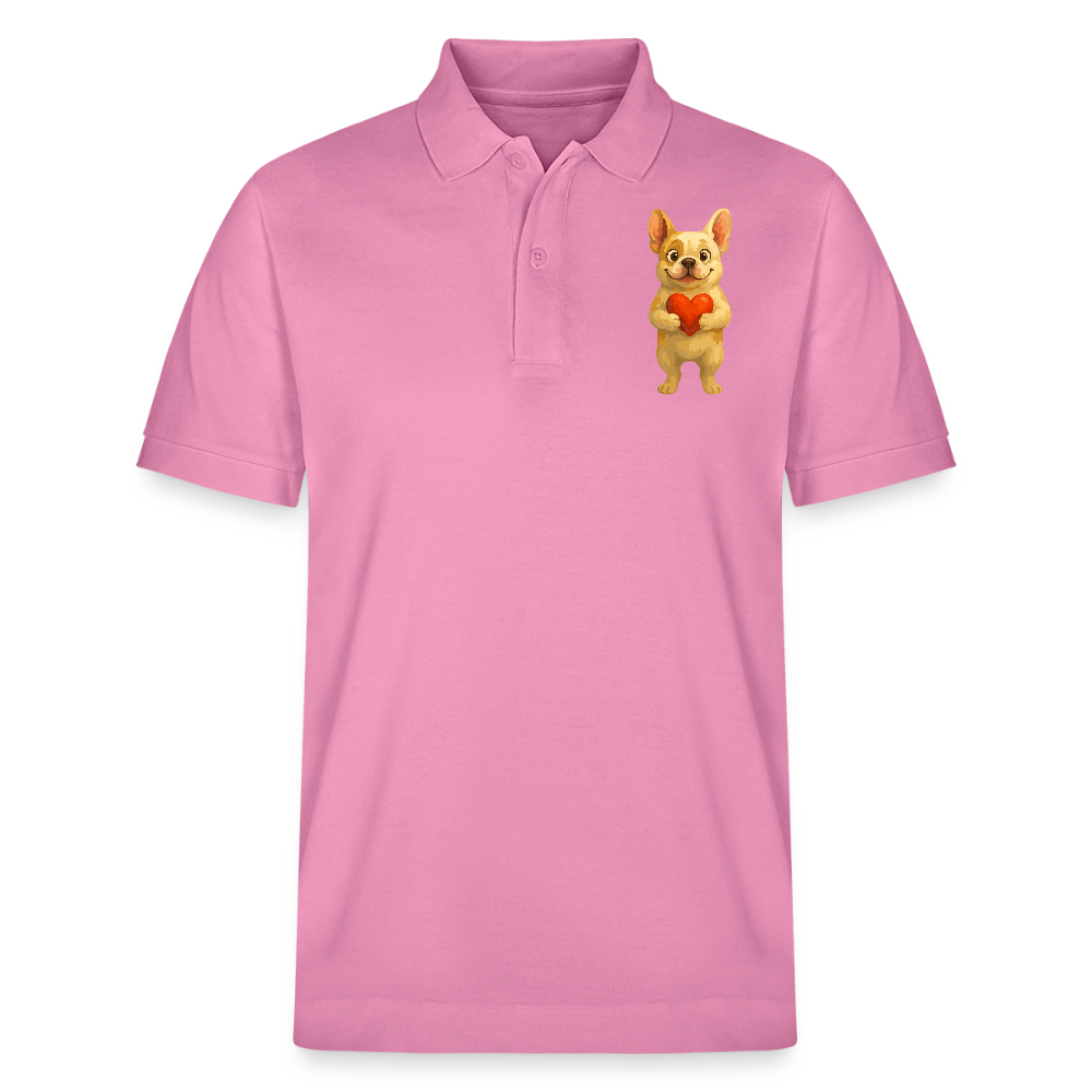Französische Bulldogge Poloshirt mit Herz Cartoon – Liebevolles Hunde Motiv für Valentinstag, Freundschaft und Geschenkideen - Blasenrosa