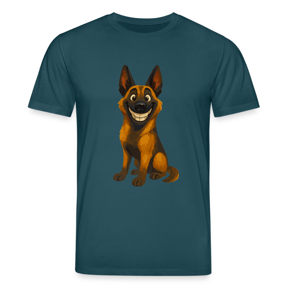 Malinois T-Shirt Grinsender Cartoon – lustiger Belgischer Schäferhund im gemalten Stil als humorvolles Hunde Motiv für Hundeliebhaber - Dunkles Petrol