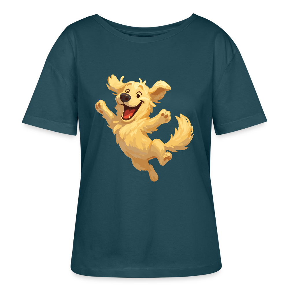 Golden Retriever Shirt Springender Cartoon – fröhliches Hundemotiv, perfektes Geschenk für Hundeliebhaber und Tierfreunde - Dunkles Petrol