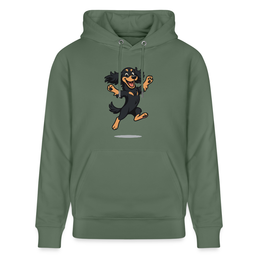 Cocker Spaniel Hoodie - fröhlicher hüpfender Cartoon  – lustiges Hundemotiv voller Freude, Geschenkidee für Hundeliebhaber und Tierfreunde - Tanngrün
