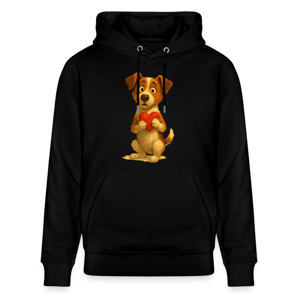 Jack Russell Terrier Hoodie mit Herz – süßes Cartoon Motiv, liebevoller Hund, Geschenkidee für Valentinstag und Hundeliebhaber - Schwarz