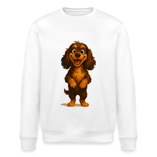 Cocker Spaniel Sweatshirt breit grinsend – Lustiger Cartoon Hund, fröhliches Motiv für Hundeliebhaber und Tierfreunde - Weiß