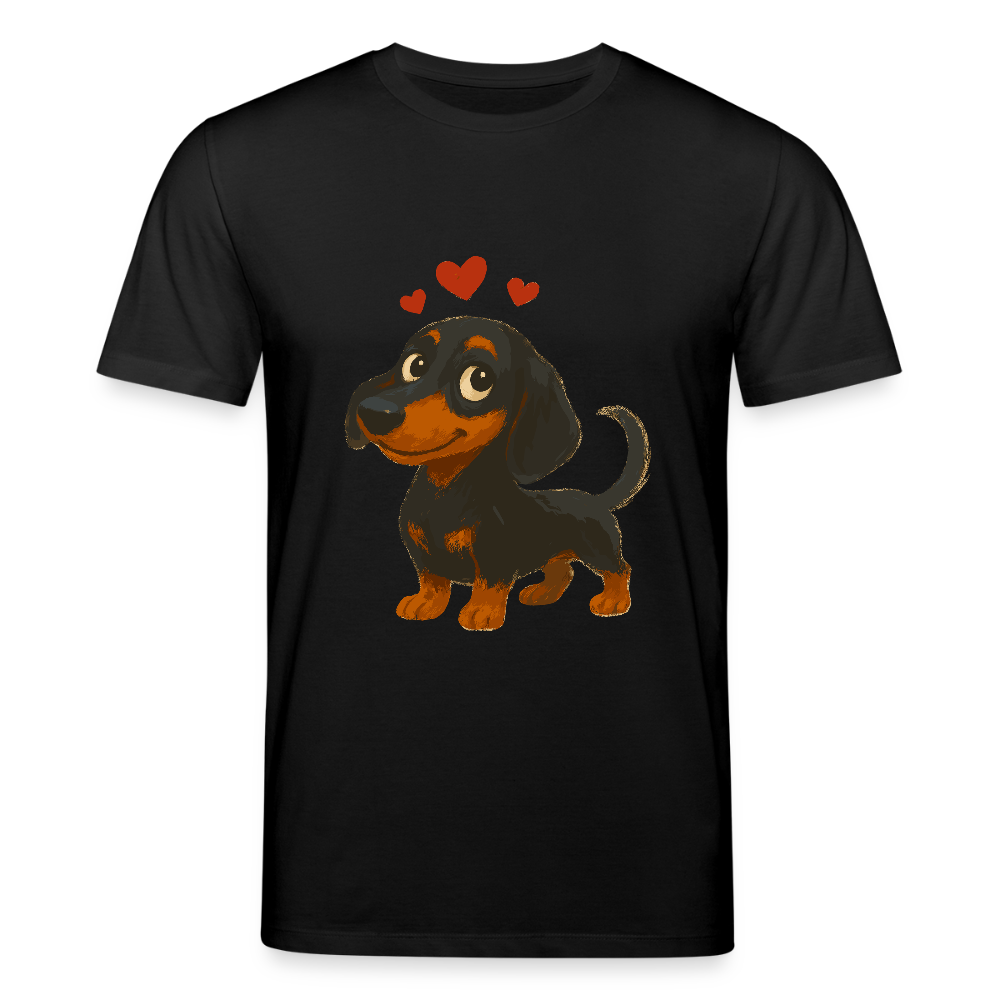Dackel T-Shirt – Verliebter Cartoon Dachshund | Süßer Hund Pullover Geschenk mit Herzen für Valentinstag & Hundefans - Schwarz