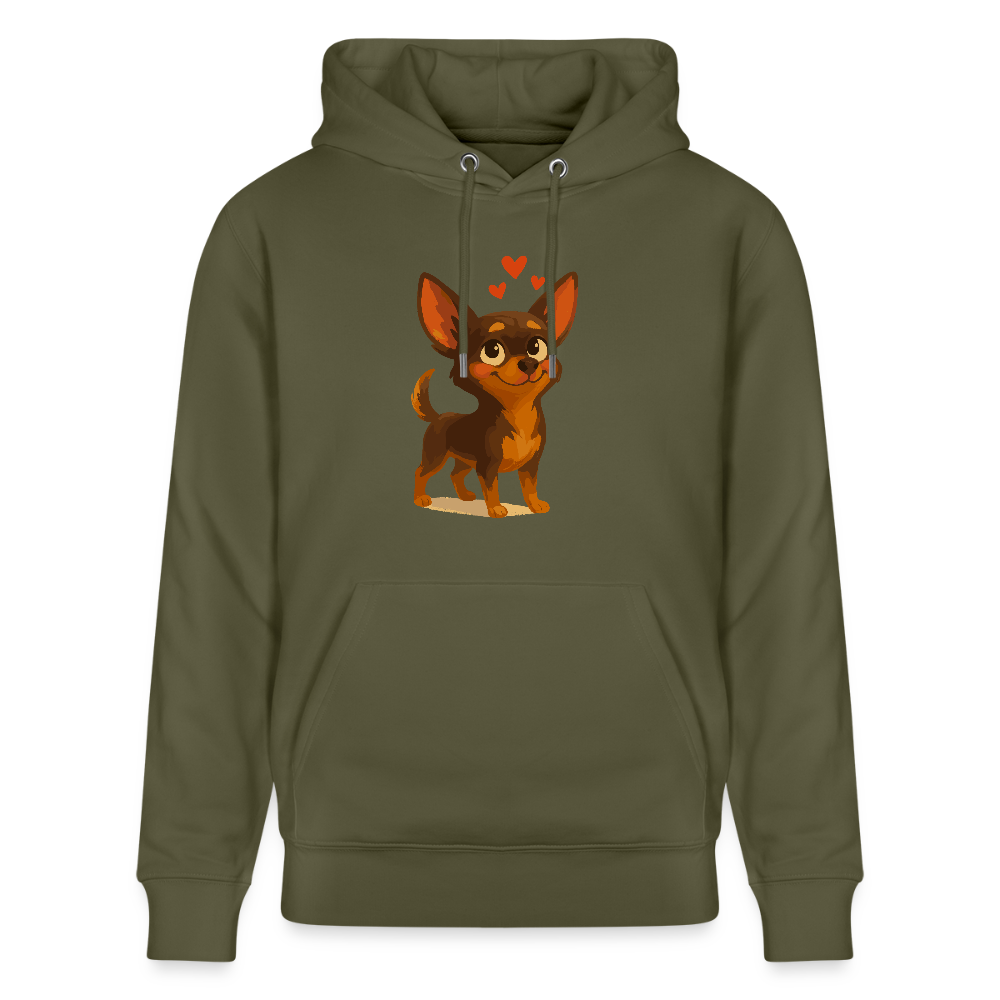Verliebter Chihuahua Hoodie Cartoon Hund mit Herzen – süßes romantisches Tiermotiv, Geschenkidee für Valentinstag und Hundefans - Khaki Grün