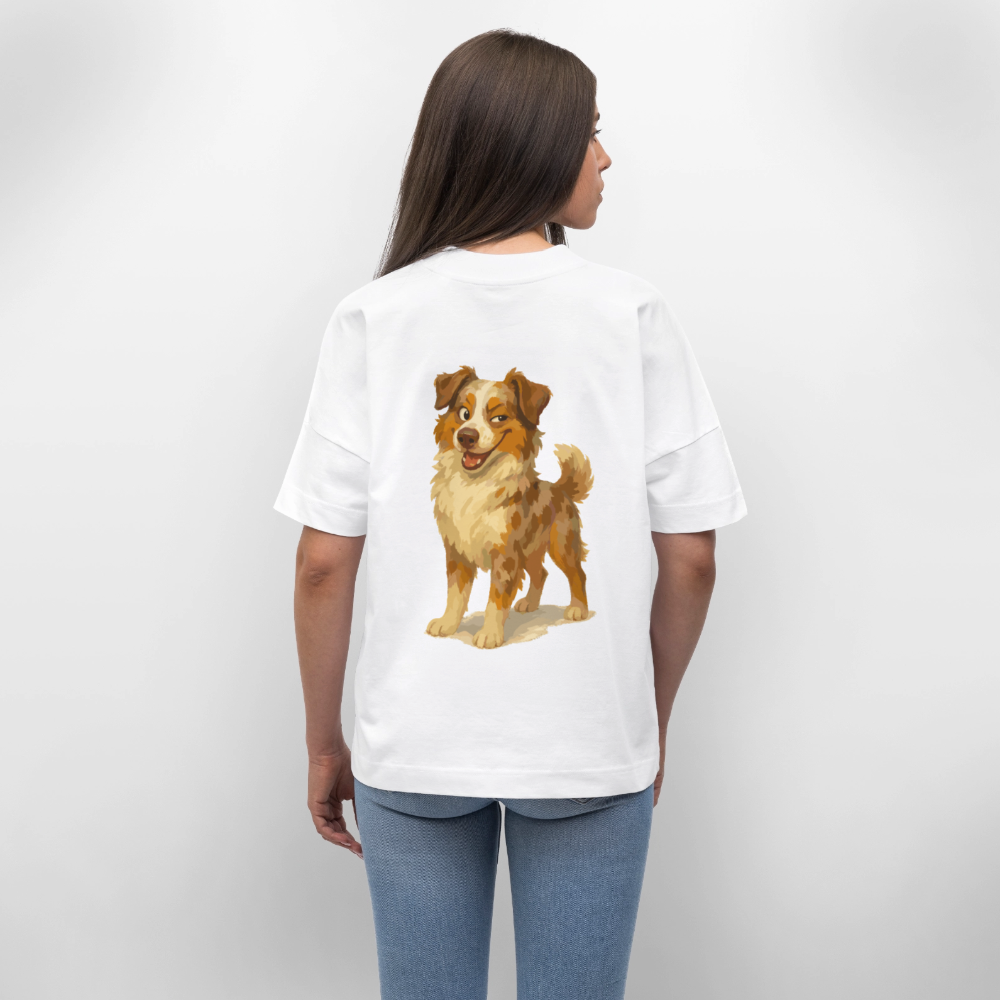 Australian Shepherd Oversized Frecher Cartoon mit verschmitztem Grinsen – Humorvolles Hunde Motiv für Tierfreunde und Geschenkideen - Weiß