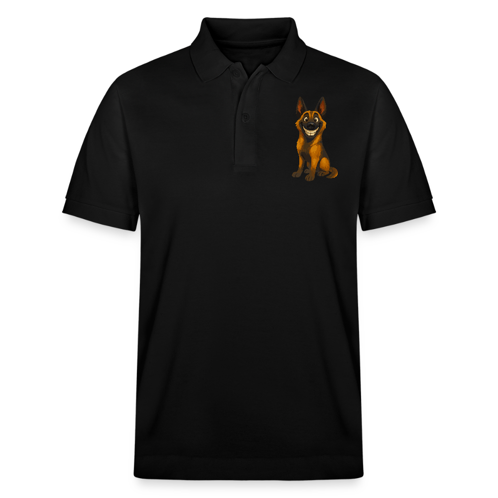 Malinois Poloshirt Grinsender Cartoon – lustiger Belgischer Schäferhund im gemalten Stil als humorvolles Hunde Motiv für Hundeliebhaber - Schwarz