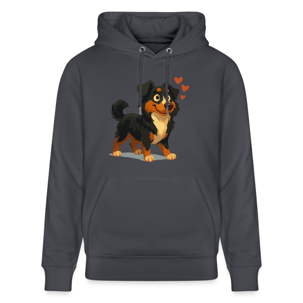 Australian Shepherd Hoodie Verliebter Cartoon mit roten Herzen – Liebevolles Hunde Motiv für Valentinstag, Freundschaft und Geschenkideen - Indigoblau