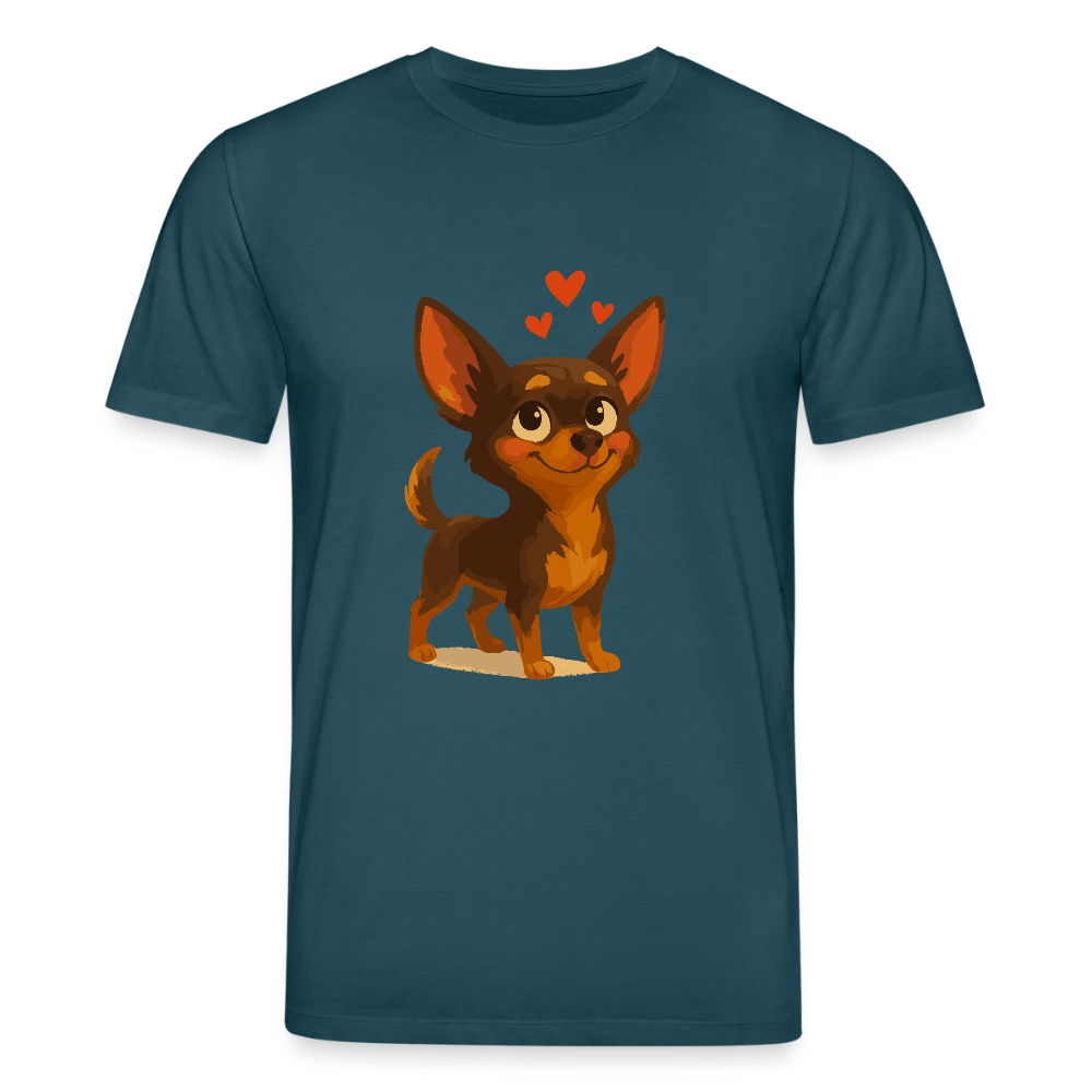 Verliebter Chihuahua T-Shirt Cartoon Hund mit Herzen – süßes romantisches Tiermotiv, Geschenkidee für Valentinstag und Hundefans - Dunkles Petrol