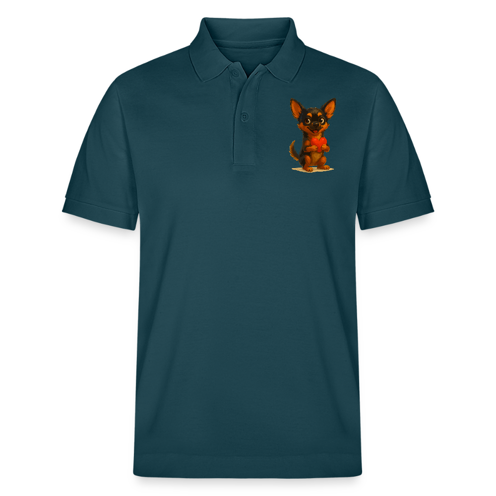 Chihuahua Poloshirt Cartoon Hund mit Herz – süßes Tiermotiv, Geschenkidee für Hundefans, Valentinstag und romantische Anlässe - Dunkles Petrol