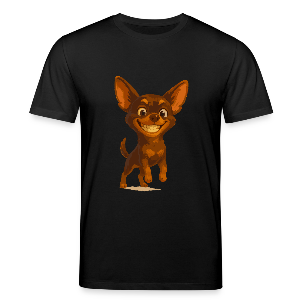 Grinsender Chihuahua T-Shirt Cartoon Hund – witziges Tiermotiv mit großem Lächeln, Geschenkidee für Hundefans und Tierfreunde - Schwarz