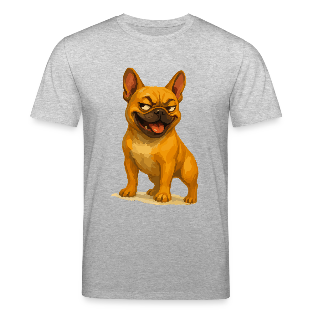 Französische Bulldogge T-Shirt - Frecher Cartoon mit verschmitztem Grinsen – Humorvolles Hunde Motiv für Tierfreunde und Geschenkideen - Grau meliert