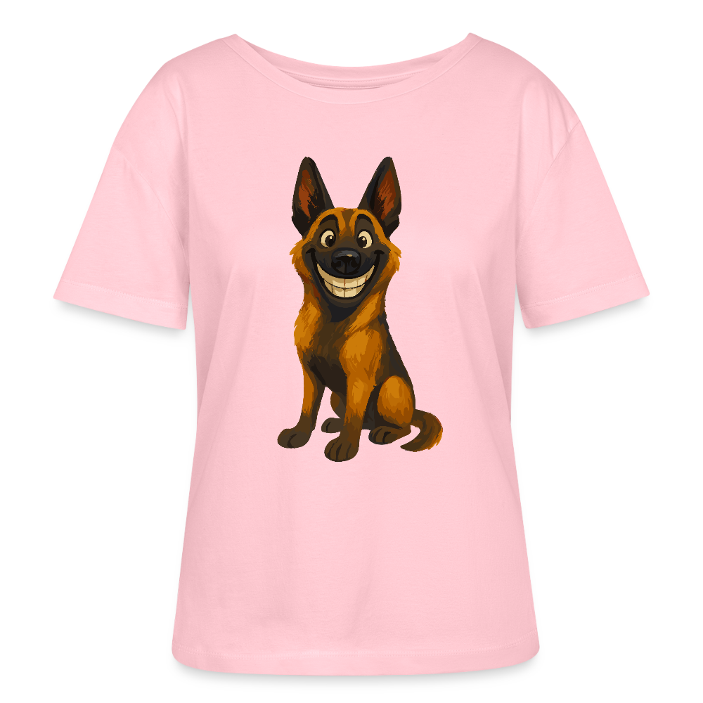 Malinois Shirt Grinsender Cartoon – lustiger Belgischer Schäferhund im gemalten Stil als humorvolles Hunde Motiv für Hundeliebhaber - Hellrosa