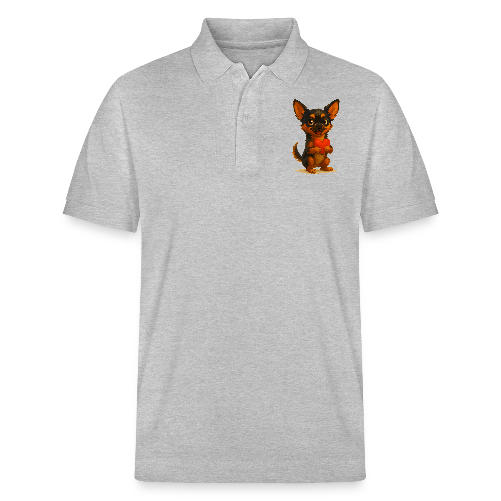 Chihuahua Poloshirt Cartoon Hund mit Herz – süßes Tiermotiv, Geschenkidee für Hundefans, Valentinstag und romantische Anlässe - Grau meliert