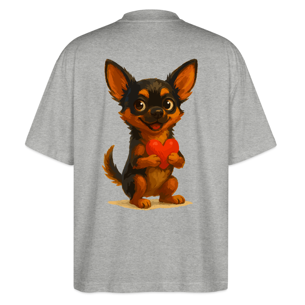 Chihuahua Oversized Cartoon Hund mit Herz – süßes Tiermotiv, Geschenkidee für Hundefans, Valentinstag und romantische Anlässe - Grau meliert