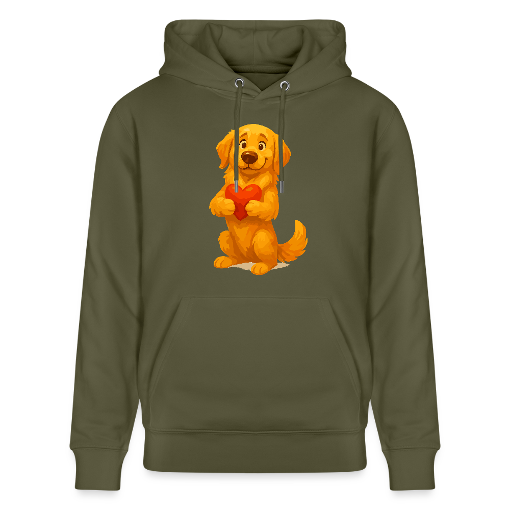 Golden Retriever Hoodie mit Herz – süßer Cartoon Hund, liebevolles Motiv für Hundeliebhaber, Valentinstag oder besondere Geschenkideen - Khaki Grün