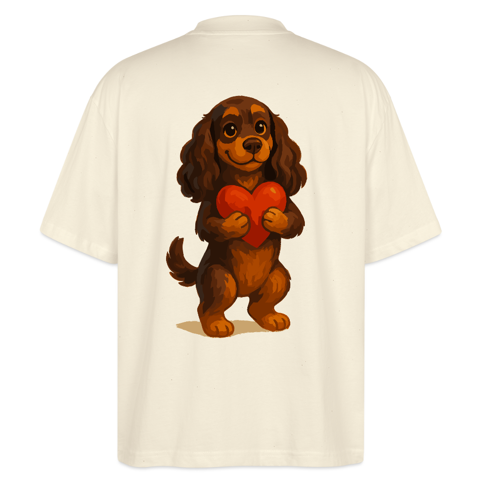 Cocker Spaniel Oversized mit Herz – Süßer Cartoon Hund, perfektes Motiv für Valentinstag und Hundeliebhaber - Weißgrau