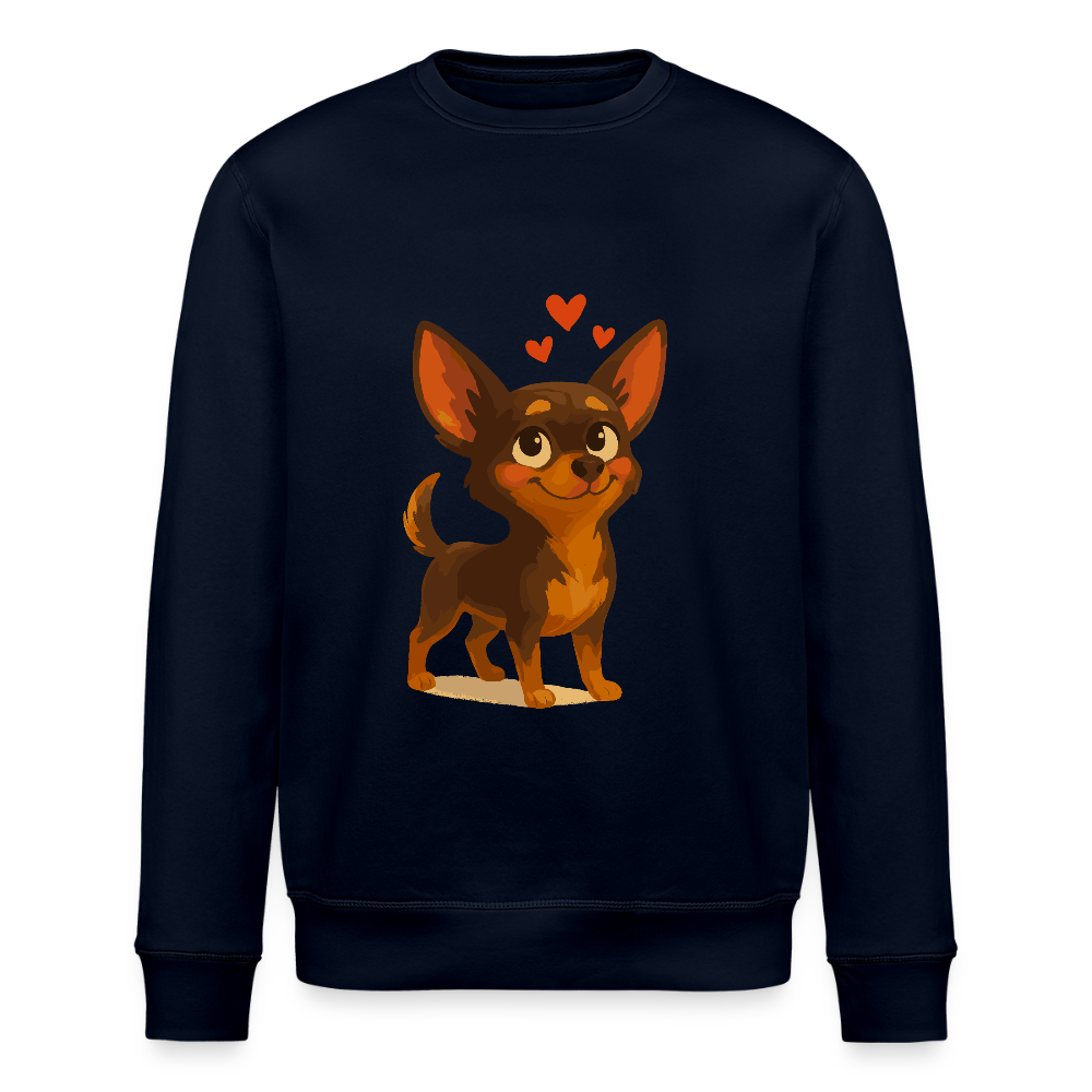 Verliebter Chihuahua Sweatshirt Cartoon Hund mit Herzen – süßes romantisches Tiermotiv, Geschenkidee für Valentinstag und Hundefans - Navy