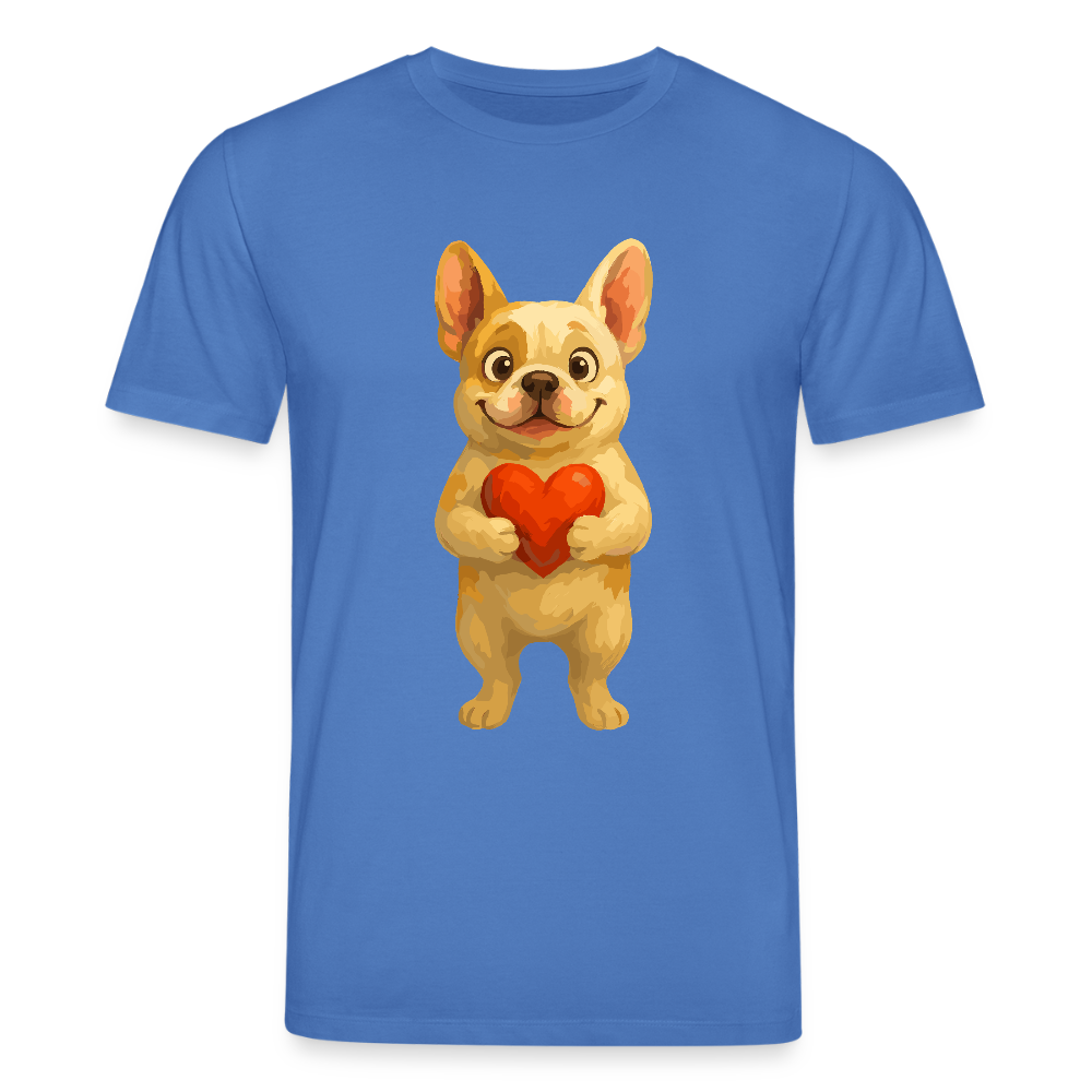 Französische Bulldogge T-Shirt mit Herz Cartoon – Liebevolles Hunde Motiv für Valentinstag, Freundschaft und Geschenkideen - Achtsames Blau