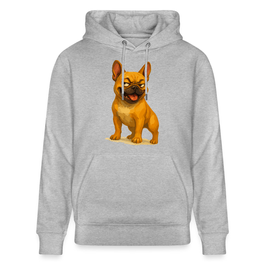 Französische Bulldogge Hoodie - Frecher Cartoon mit verschmitztem Grinsen – Humorvolles Hunde Motiv für Tierfreunde und Geschenkideen - Grau meliert