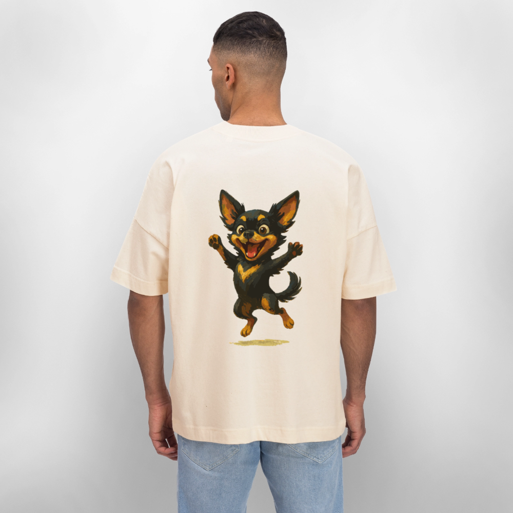 Fröhlicher Chihuahua Cartoon Hund – hüpfendes Tiermotiv voller Lebensfreude, witzige Geschenkidee für Hundefans und Tierfreunde - Weißgrau