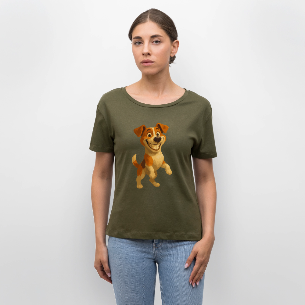 Jack Russell Terrier Shirt breit grinsend – süßer Cartoon Hund, lustiges Motiv für Hundeliebhaber & Geschenkidee für Tierfreunde - Khaki