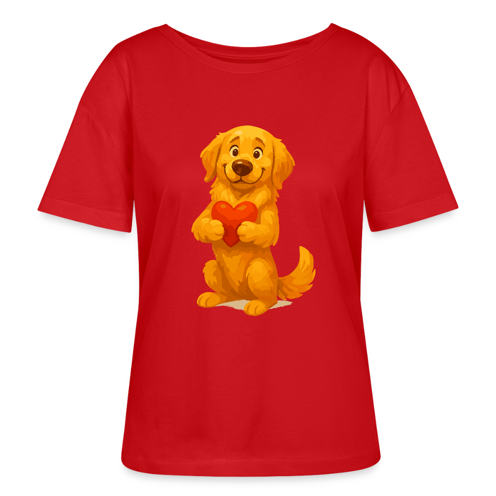 Golden Retriever Shirt mit Herz – süßer Cartoon Hund, liebevolles Motiv für Hundeliebhaber, Valentinstag oder besondere Geschenkideen - Rot