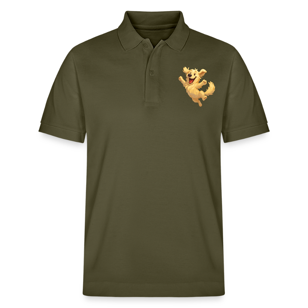 Golden Retriever Poloshirt Springender Cartoon – fröhliches Hundemotiv, perfektes Geschenk für Hundeliebhaber und Tierfreunde - Khaki