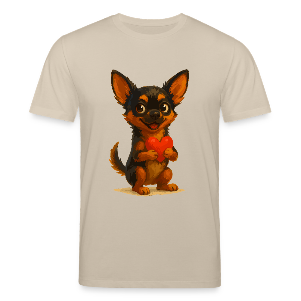Chihuahua T-Shirt Cartoon Hund mit Herz – süßes Tiermotiv, Geschenkidee für Hundefans, Valentinstag und romantische Anlässe - Beige