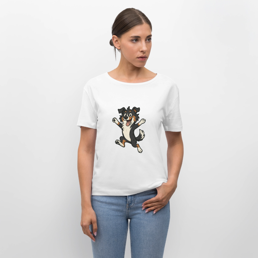 Australian Shepherd Shirt Cartoon hüpfend – Fröhliches Hunde Motiv voller Freude und Energie für Hundeliebhaber und Geschenkideen - Weiß