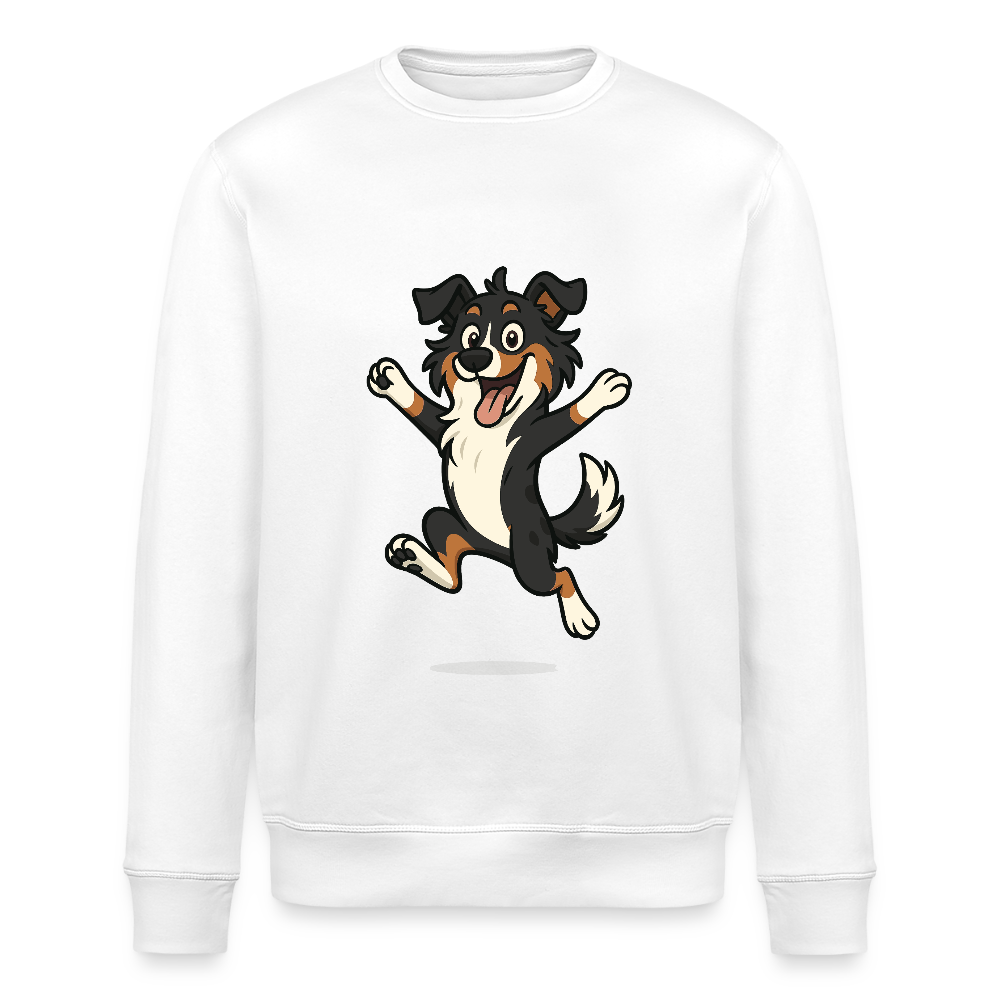 Australian Shepherd Sweatshirt Cartoon hüpfend – Fröhliches Hunde Motiv voller Freude und Energie für Hundeliebhaber und Geschenkideen - Weiß