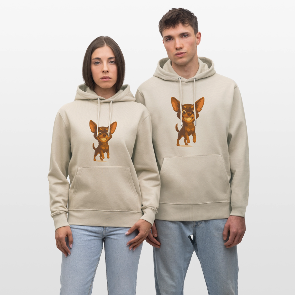 Grinsender Chihuahua Hoodie Cartoon Hund – witziges Tiermotiv mit großem Lächeln, Geschenkidee für Hundefans und Tierfreunde - Beige
