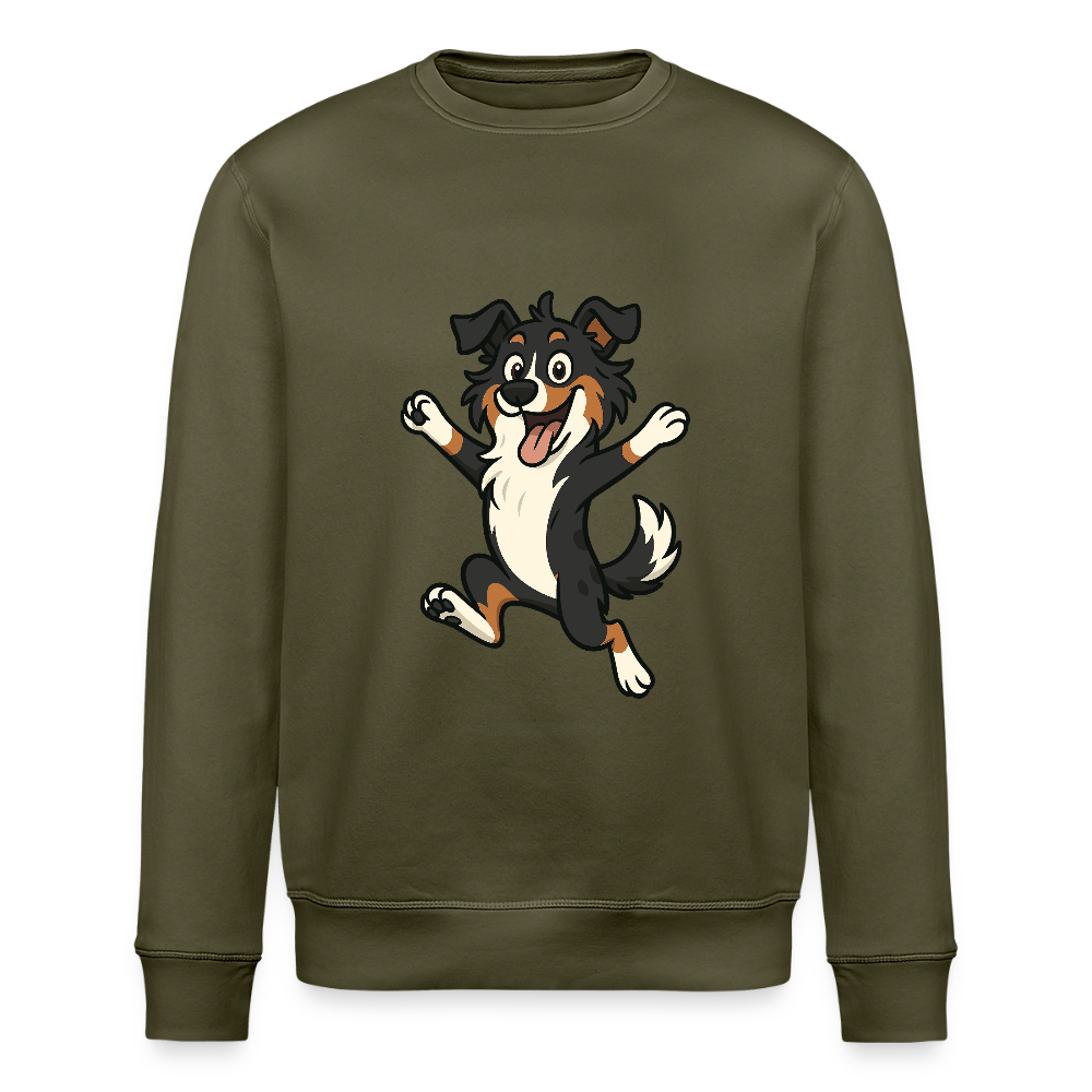 Australian Shepherd Sweatshirt Cartoon hüpfend – Fröhliches Hunde Motiv voller Freude und Energie für Hundeliebhaber und Geschenkideen - Khaki