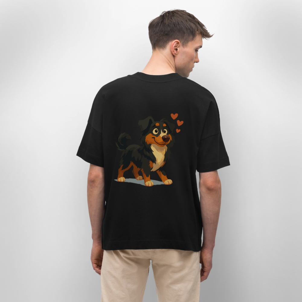 Australian Shepherd Oversized Verliebter Cartoon mit roten Herzen – Liebevolles Hunde Motiv für Valentinstag, Freundschaft und Geschenkideen - Schwarz