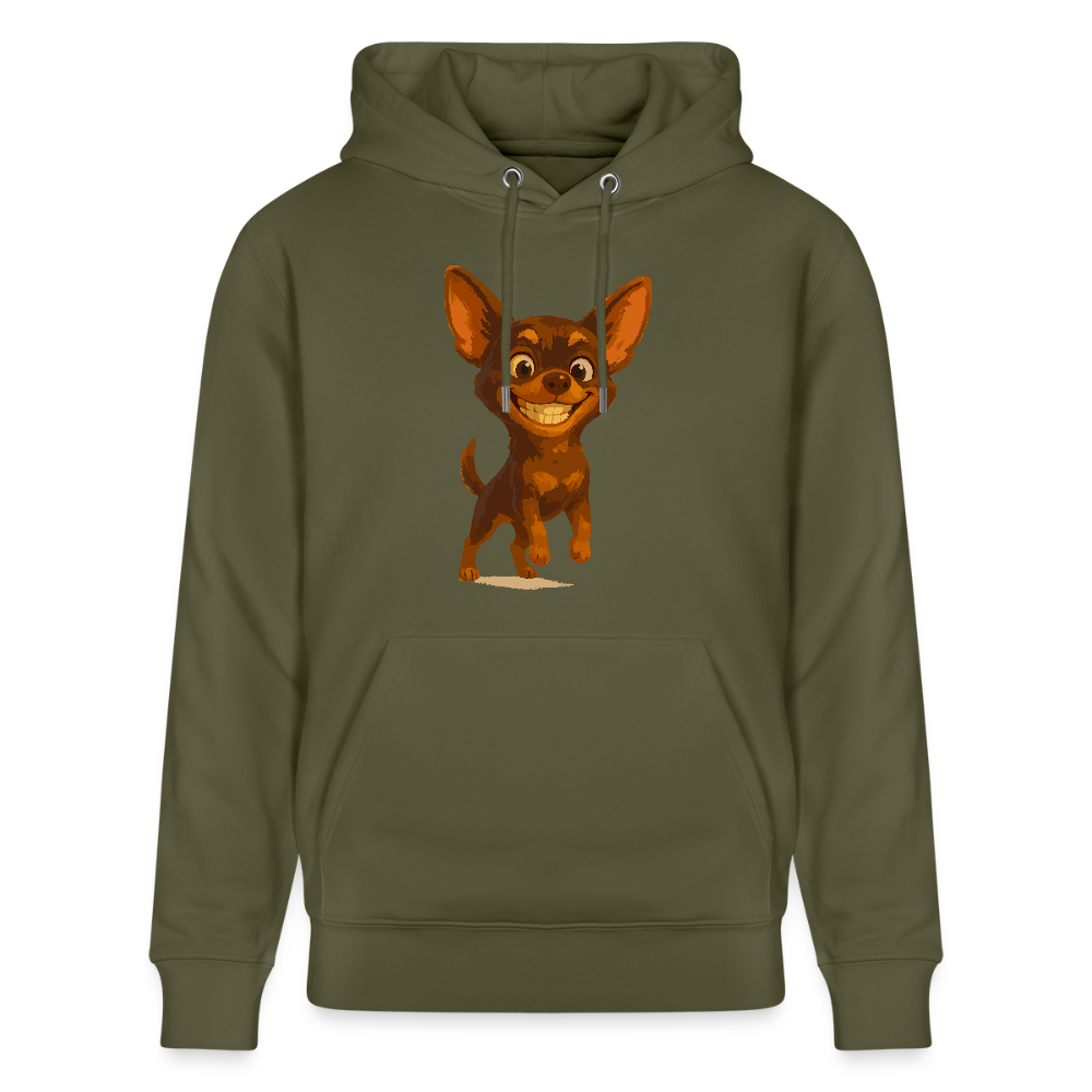 Grinsender Chihuahua Hoodie Cartoon Hund – witziges Tiermotiv mit großem Lächeln, Geschenkidee für Hundefans und Tierfreunde - Khaki Grün