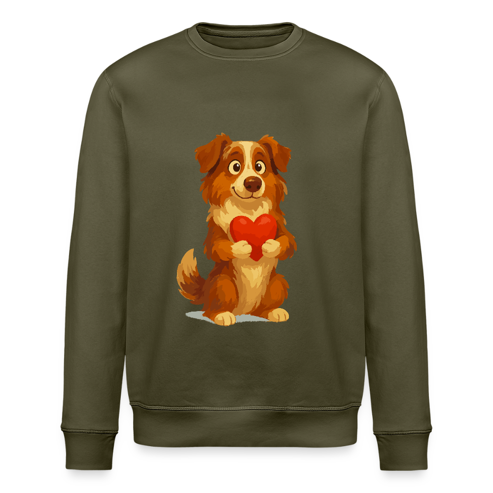 Australian Shepherd Sweatshirt Süßer Cartoon mit Herz – Liebevolles Hunde Motiv für Valentinstag, Freundschaft und Geschenkideen - Khaki