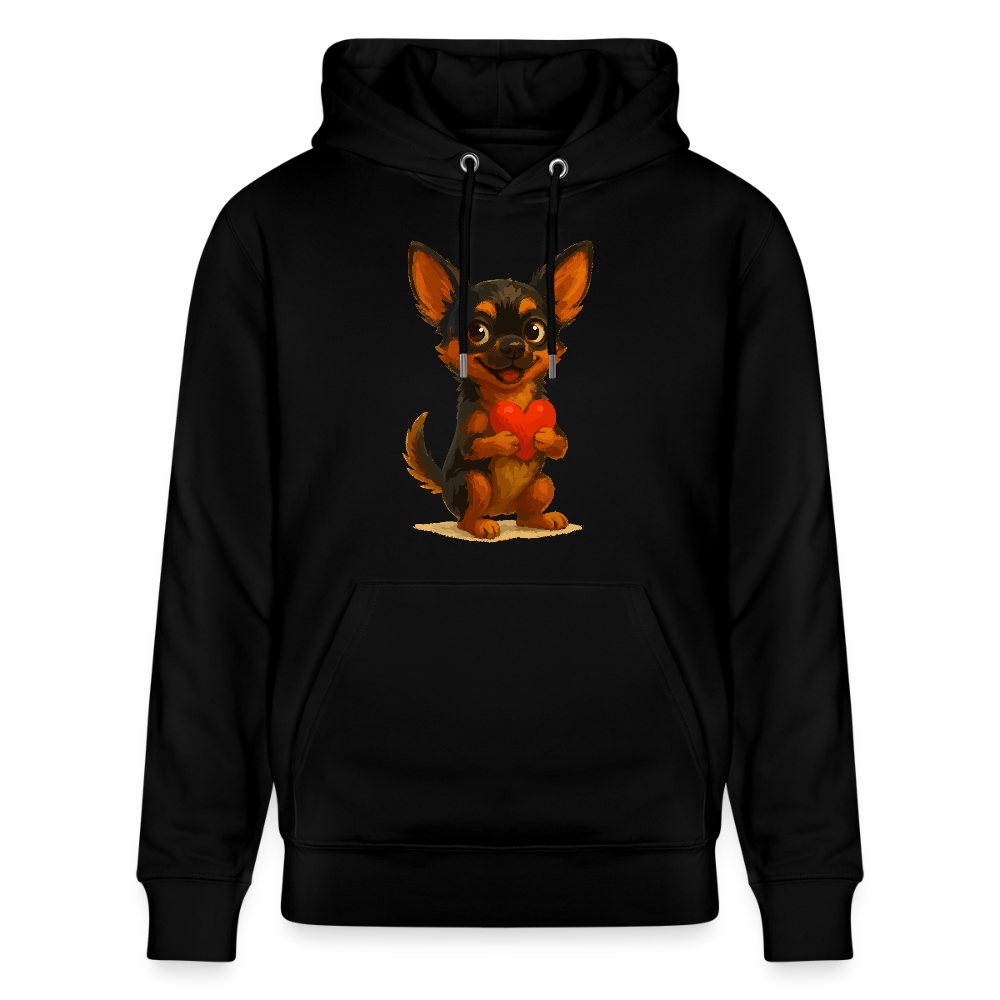Chihuahua Hoodie Cartoon Hund mit Herz – süßes Tiermotiv, Geschenkidee für Hundefans, Valentinstag und romantische Anlässe - Schwarz