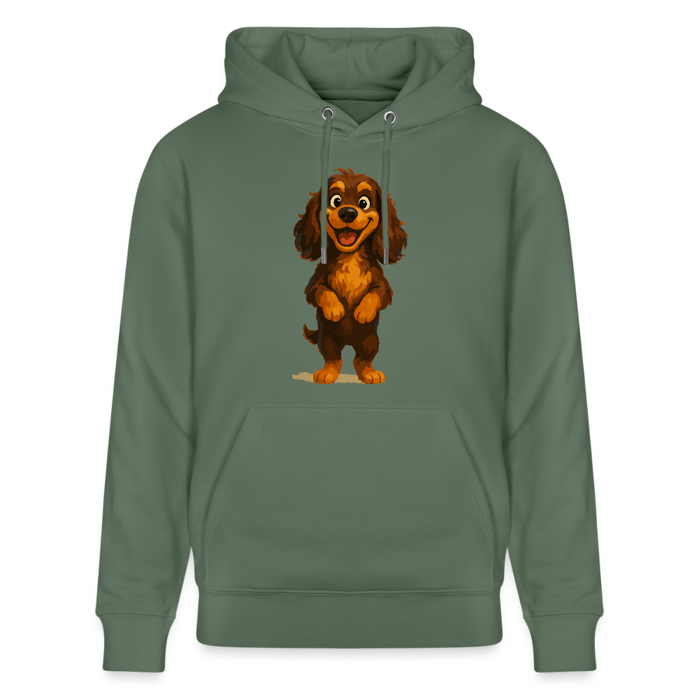 Cocker Spaniel Hoodie breit grinsend – Lustiger Cartoon Hund, fröhliches Motiv für Hundeliebhaber und Tierfreunde - Tanngrün
