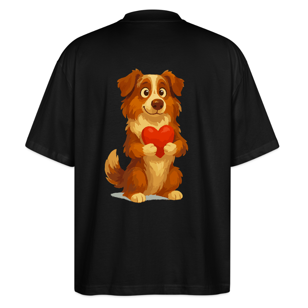 Australian Shepherd Oversized Süßer Cartoon mit Herz – Liebevolles Hunde Motiv für Valentinstag, Freundschaft und Geschenkideen - Schwarz