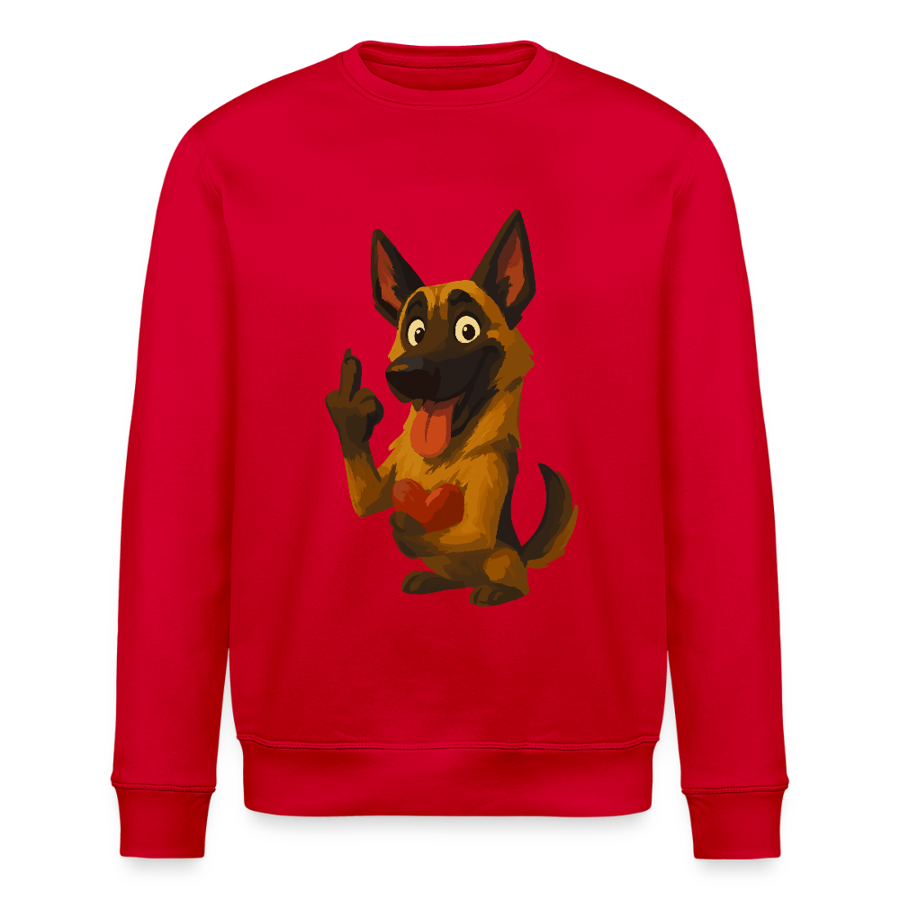 Frecher Malinois Sweatshirt mit Herz – witziges und provokantes Hunde Cartoon Motiv für Hundeliebhaber mit Sinn für Humor - Rot