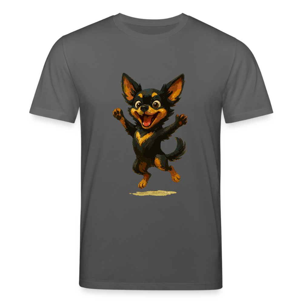 Fröhlicher Chihuahua Cartoon Hund – hüpfendes Tiermotiv voller Lebensfreude, witzige Geschenkidee für Hundefans und Tierfreunde - Anthrazit