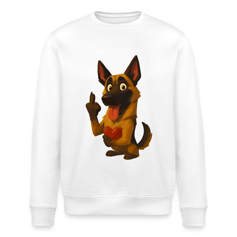 Frecher Malinois Sweatshirt mit Herz – witziges und provokantes Hunde Cartoon Motiv für Hundeliebhaber mit Sinn für Humor - Weiß