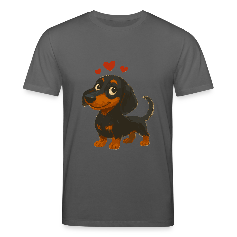 Dackel T-Shirt – Verliebter Cartoon Dachshund | Süßer Hund Pullover Geschenk mit Herzen für Valentinstag & Hundefans - Anthrazit