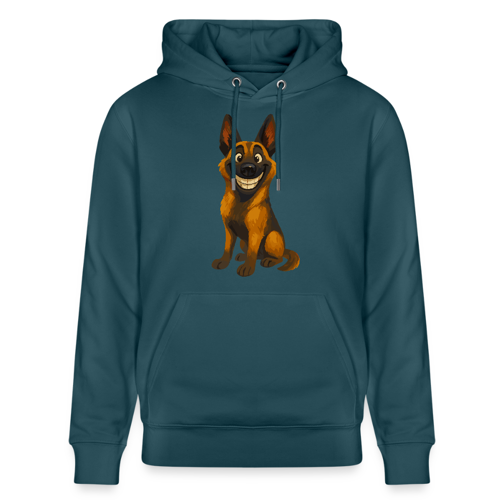 Malinois Hoodie Grinsender Cartoon – lustiger Belgischer Schäferhund im gemalten Stil als humorvolles Hunde Motiv für Hundeliebhaber - Dunkles Petrol