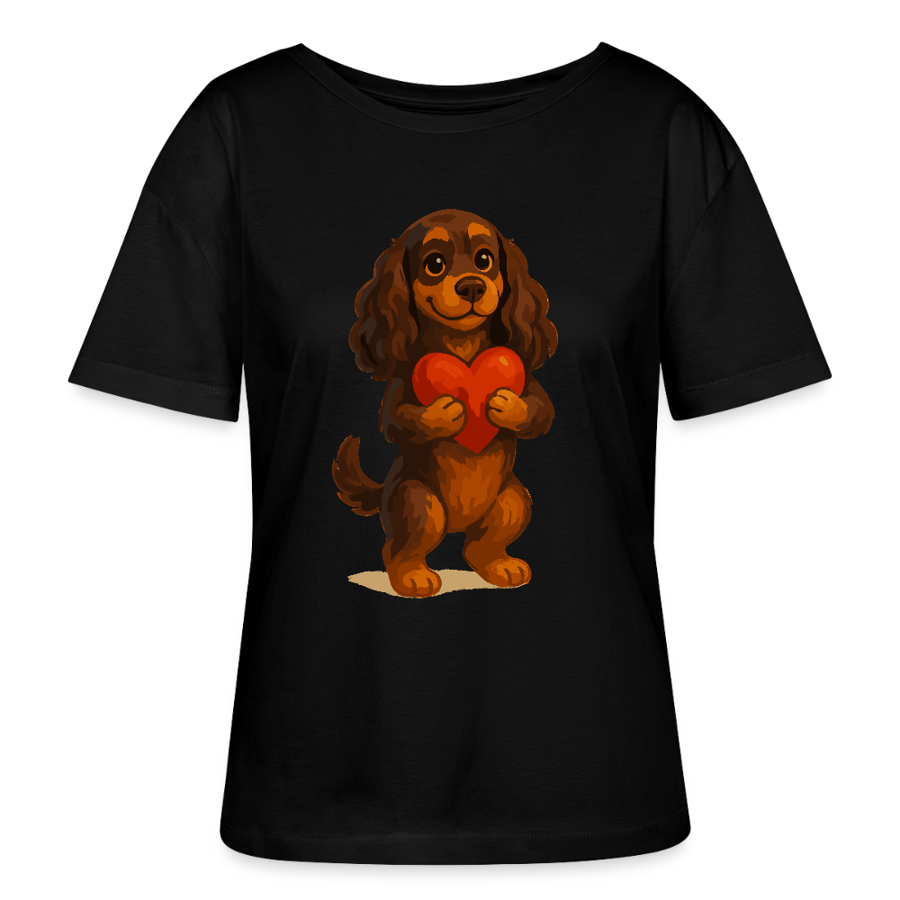 Cocker Spaniel Shirt mit Herz – Süßer Cartoon Hund, perfektes Motiv für Valentinstag und Hundeliebhaber - Schwarz