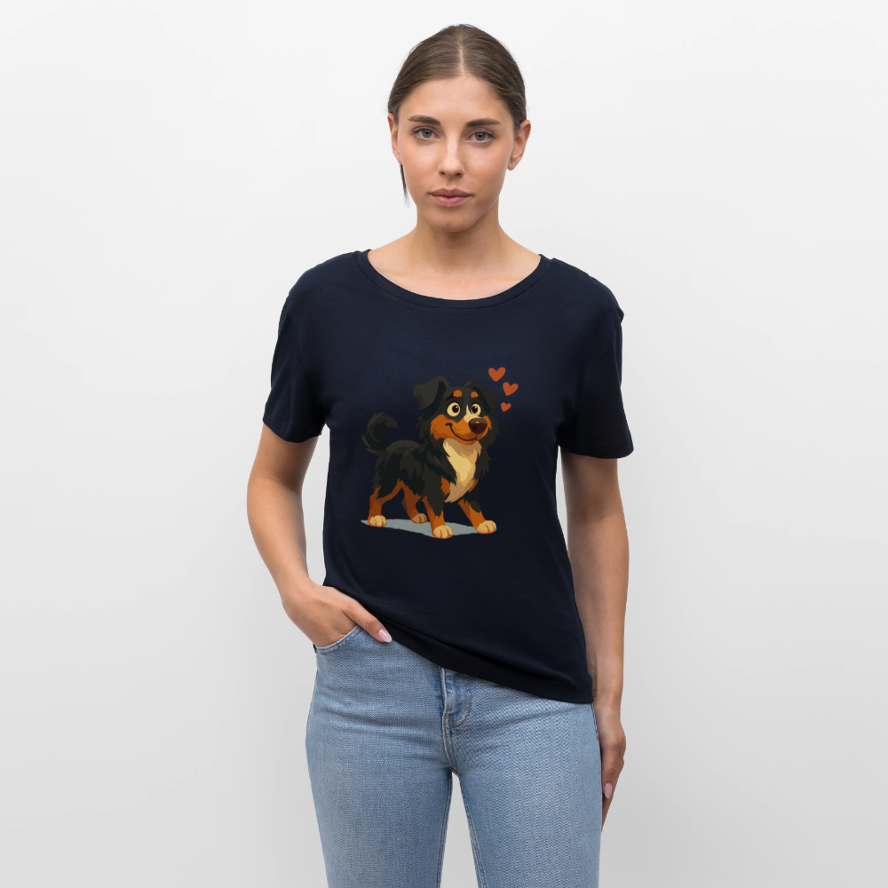 Australian Shepherd Shirt Verliebter Cartoon mit roten Herzen – Liebevolles Hunde Motiv für Valentinstag, Freundschaft und Geschenkideen - Navy